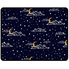 Hand-drawn-scratch-style-night-sky-with-moon-cloud-space-among-stars-seamless-pattern-vector-design- Two Sides Fleece Blanket (medium) by uniart180623