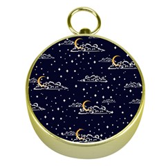 Hand-drawn-scratch-style-night-sky-with-moon-cloud-space-among-stars-seamless-pattern-vector-design- Gold Compasses by uniart180623