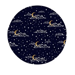 Hand-drawn-scratch-style-night-sky-with-moon-cloud-space-among-stars-seamless-pattern-vector-design- Mini Round Pill Box by uniart180623