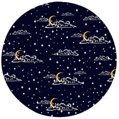 Hand-drawn-scratch-style-night-sky-with-moon-cloud-space-among-stars-seamless-pattern-vector-design- Wooden Bottle Opener (round) by uniart180623