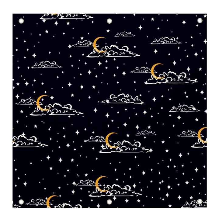 Hand-drawn-scratch-style-night-sky-with-moon-cloud-space-among-stars-seamless-pattern-vector-design- Banner and Sign 4  x 4 