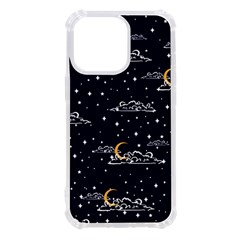 Hand-drawn-scratch-style-night-sky-with-moon-cloud-space-among-stars-seamless-pattern-vector-design- Iphone 13 Pro Tpu Uv Print Case by uniart180623