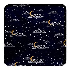 Hand-drawn-scratch-style-night-sky-with-moon-cloud-space-among-stars-seamless-pattern-vector-design- Square Glass Fridge Magnet (4 Pack) by uniart180623