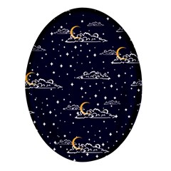 Hand-drawn-scratch-style-night-sky-with-moon-cloud-space-among-stars-seamless-pattern-vector-design- Oval Glass Fridge Magnet (4 Pack) by uniart180623