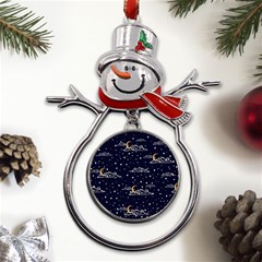 Hand-drawn-scratch-style-night-sky-with-moon-cloud-space-among-stars-seamless-pattern-vector-design- Metal Snowman Ornament