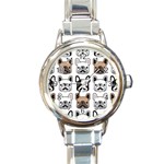 Dog-french-bulldog-seamless-pattern-face-head Round Italian Charm Watch Front