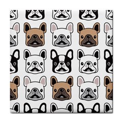 Dog-french-bulldog-seamless-pattern-face-head Tile Coaster by uniart180623