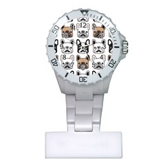 Dog-french-bulldog-seamless-pattern-face-head Plastic Nurses Watch by uniart180623