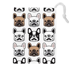 Dog-french-bulldog-seamless-pattern-face-head Drawstring Pouch (4xl) by uniart180623