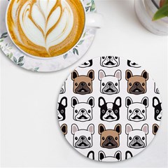 Dog-french-bulldog-seamless-pattern-face-head Uv Print Round Tile Coaster by uniart180623