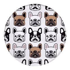 Dog-french-bulldog-seamless-pattern-face-head Round Glass Fridge Magnet (4 Pack) by uniart180623