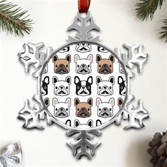 Dog-french-bulldog-seamless-pattern-face-head Metal Small Snowflake Ornament by uniart180623