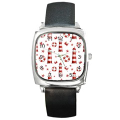 Nautical-seamless-pattern Square Metal Watch by uniart180623