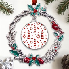 Nautical-seamless-pattern Metal X mas Wreath Holly Leaf Ornament