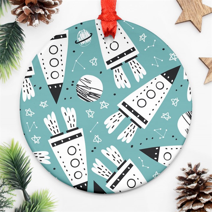 Cute-seamless-pattern-with-rocket-planets-stars Round Ornament (Two Sides)