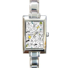 Set-cute-colorful-doodle-hand-drawing Rectangle Italian Charm Watch by uniart180623