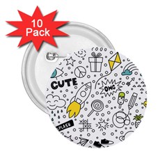 Set-cute-colorful-doodle-hand-drawing 2 25  Buttons (10 Pack) 