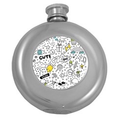 Set-cute-colorful-doodle-hand-drawing Round Hip Flask (5 Oz) by uniart180623