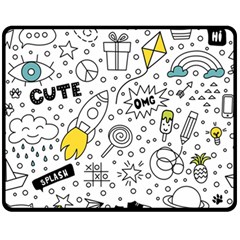 Set-cute-colorful-doodle-hand-drawing Fleece Blanket (medium) by uniart180623