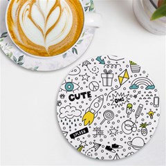 Set-cute-colorful-doodle-hand-drawing Uv Print Round Tile Coaster by uniart180623