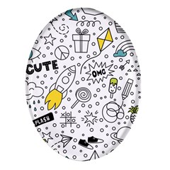 Set-cute-colorful-doodle-hand-drawing Oval Glass Fridge Magnet (4 Pack) by uniart180623