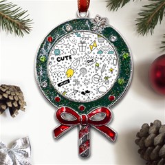 Set-cute-colorful-doodle-hand-drawing Metal X mas Lollipop With Crystal Ornament by uniart180623