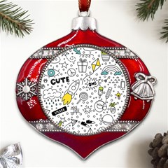 Set-cute-colorful-doodle-hand-drawing Metal Snowflake And Bell Red Ornament