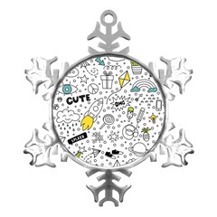 Set-cute-colorful-doodle-hand-drawing Metal Small Snowflake Ornament by uniart180623