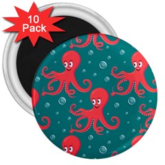 Cute-smiling-red-octopus-swimming-underwater 3  Magnets (10 Pack)  by uniart180623