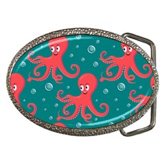 Cute-smiling-red-octopus-swimming-underwater Belt Buckles by uniart180623