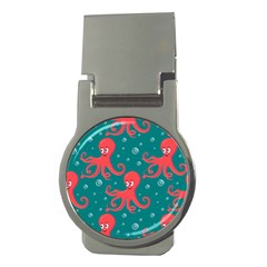 Cute-smiling-red-octopus-swimming-underwater Money Clips (round)  by uniart180623