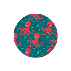 Cute-smiling-red-octopus-swimming-underwater Rubber Coaster (round) by uniart180623