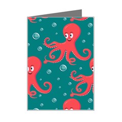 Cute-smiling-red-octopus-swimming-underwater Mini Greeting Card by uniart180623