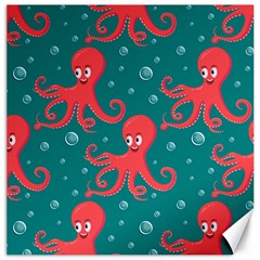 Cute-smiling-red-octopus-swimming-underwater Canvas 16  X 16  by uniart180623