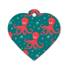 Cute-smiling-red-octopus-swimming-underwater Dog Tag Heart (two Sides) by uniart180623