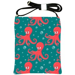 Cute-smiling-red-octopus-swimming-underwater Shoulder Sling Bag by uniart180623