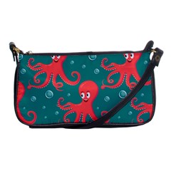 Cute-smiling-red-octopus-swimming-underwater Shoulder Clutch Bag by uniart180623