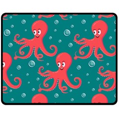 Cute-smiling-red-octopus-swimming-underwater Fleece Blanket (medium) by uniart180623