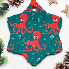 Cute-smiling-red-octopus-swimming-underwater Ornament (snowflake) by uniart180623