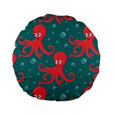 Cute-smiling-red-octopus-swimming-underwater Standard 15  Premium Round Cushions by uniart180623