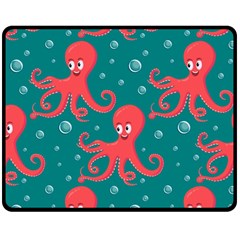 Cute-smiling-red-octopus-swimming-underwater Two Sides Fleece Blanket (medium) by uniart180623