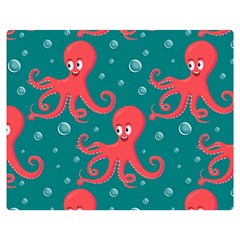 Cute-smiling-red-octopus-swimming-underwater Two Sides Premium Plush Fleece Blanket (medium) by uniart180623