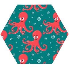 Cute-smiling-red-octopus-swimming-underwater Wooden Puzzle Hexagon by uniart180623