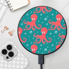 Cute-smiling-red-octopus-swimming-underwater Wireless Fast Charger(black) by uniart180623