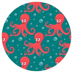 Cute-smiling-red-octopus-swimming-underwater Round Trivet by uniart180623