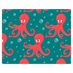 Cute-smiling-red-octopus-swimming-underwater Premium Plush Fleece Blanket (medium) by uniart180623