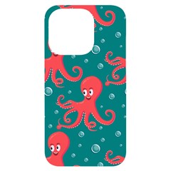 Cute-smiling-red-octopus-swimming-underwater Iphone 14 Pro Black Uv Print Case by uniart180623