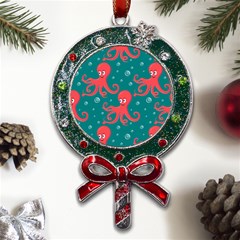 Cute-smiling-red-octopus-swimming-underwater Metal X mas Lollipop With Crystal Ornament by uniart180623