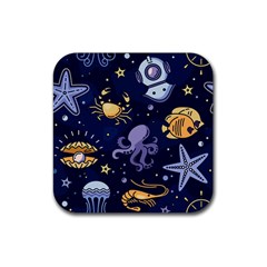 Marine-seamless-pattern-thin-line-memphis-style Rubber Coaster (square) by uniart180623