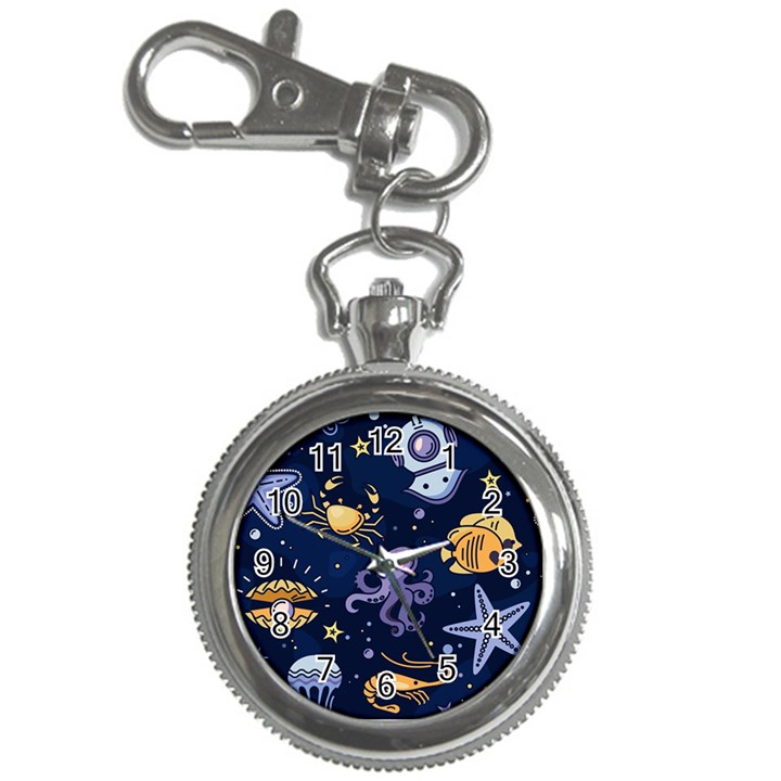 Marine-seamless-pattern-thin-line-memphis-style Key Chain Watches